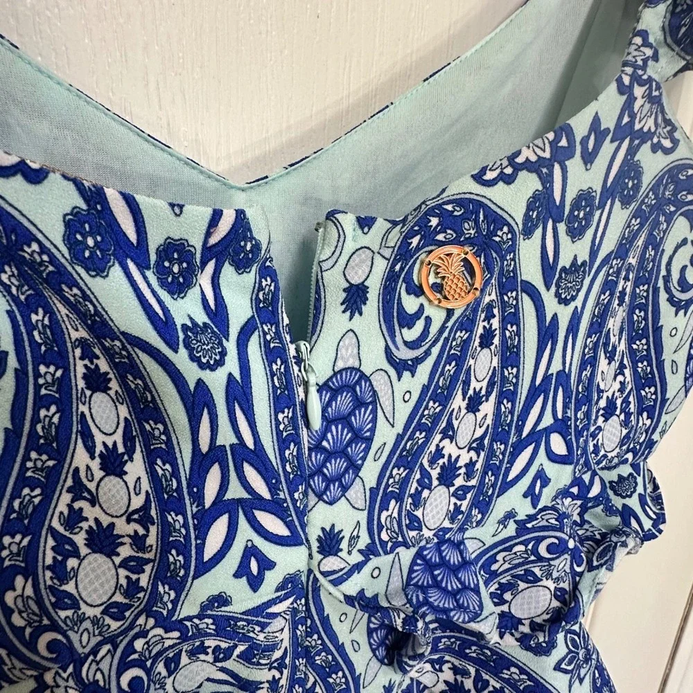 Simply Southern Blue Paisley Cut-Out Tiered Maxi Dress Womens Medium Ruffle Boho